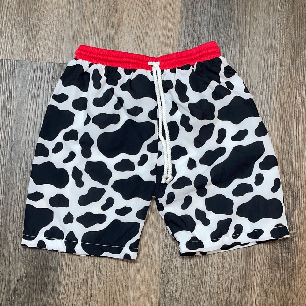 New Smocked by Laya & Linc Cow print boutique boys swim trunks, size 10